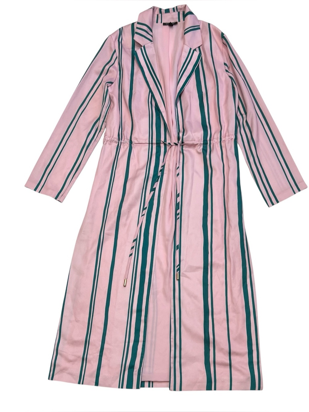 TopShop Kimono Robe Satin Jacket Sz 4 Pink Green Stripes Resortwear Summer